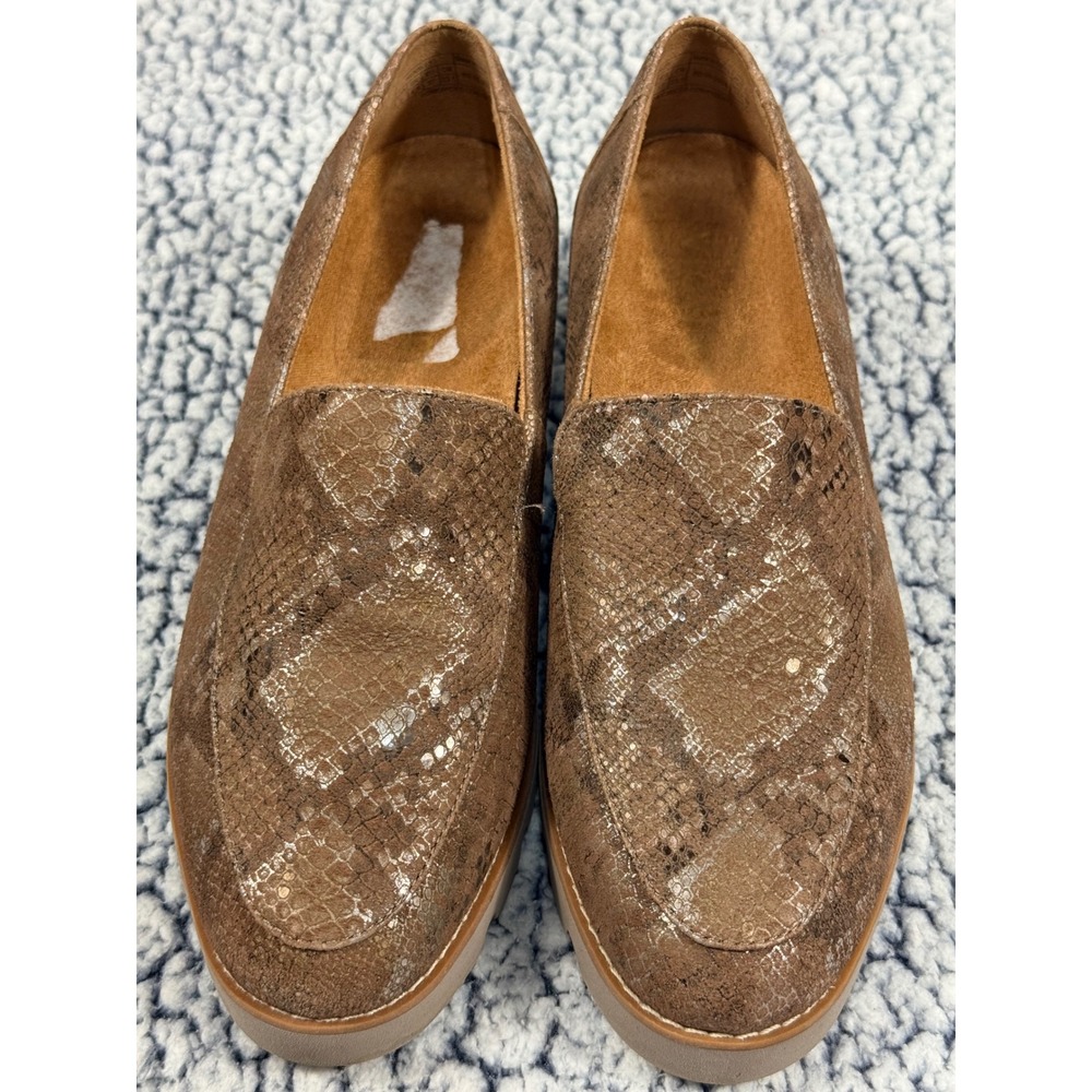 Vionic Kensley Loafers Brown Metallic Snakeskin Lug Sole Shoes Womens 7 Orthotic